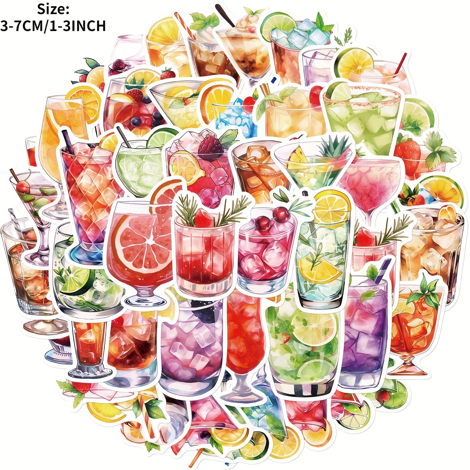 50pcs Watercolor Drink Series Graffiti Stickers Desktop Water Cup Decoration