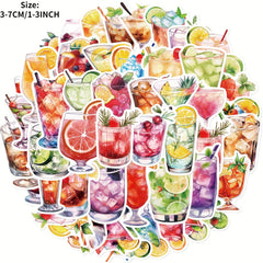 50pcs Watercolor Drink Series Graffiti Stickers Desktop Water Cup Decoration