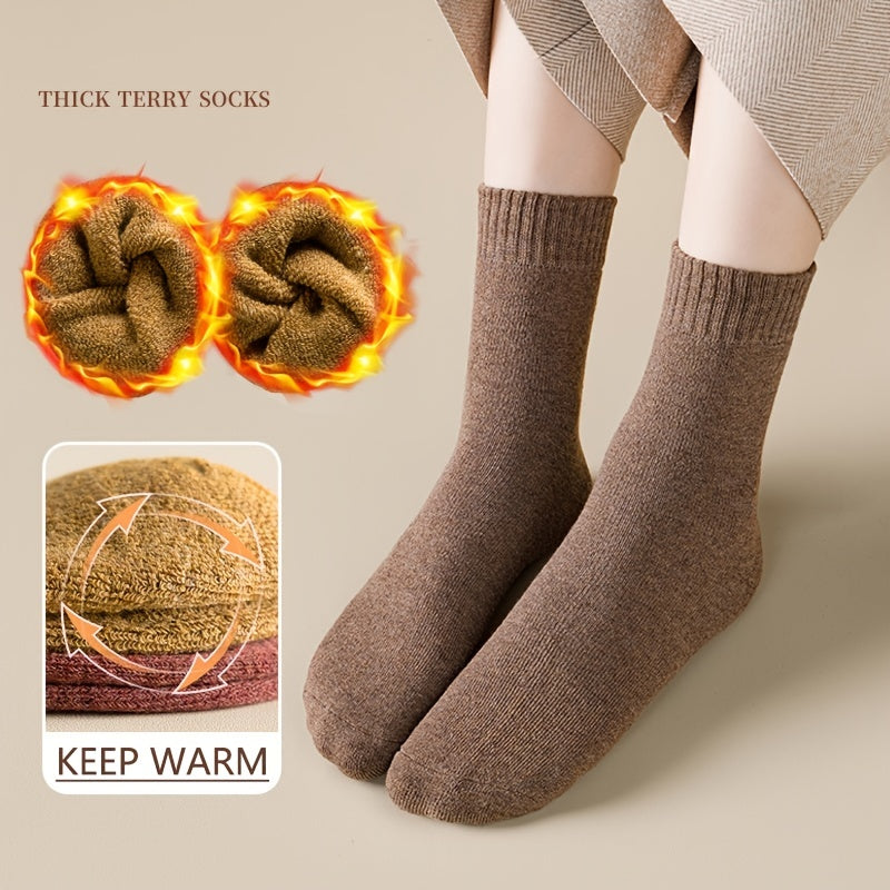 Chunky Knit Crew Socks Warm Winter Cotton Blend Women's Stockings