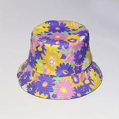 Chrysanthemum Printed Bucket Hat Cartoon Purple & Yellow Summer Basin Hat
