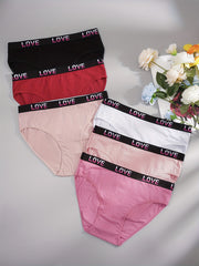 6pcs Letter Print Briefs Comfy Stretchy Panties Women's Lingerie