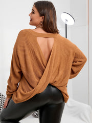 Criss Cross Cut Out Back Sweater Women's Plus