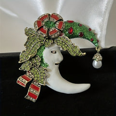 Romantic Flower Moon Brooch for Women Men Unisex Beauty Luxurty Moon Pin