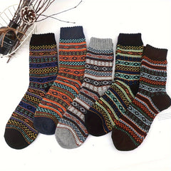 5 Pairs Men's Winter Wool Crew Socks for Snow Boots