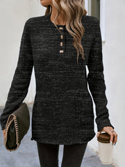 Solid Button Front Pullover Sweater Long Sleeve Casual Fall Winter Women's Cloth