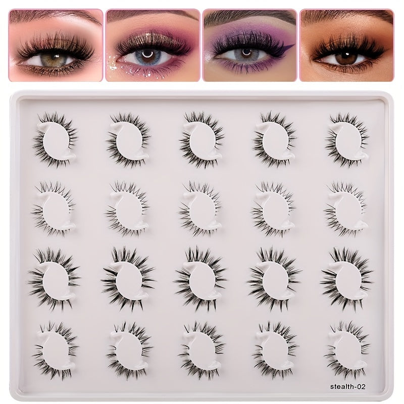 20 Pairs Transparent Band False Eyelashes Natural Cross Waterproof Eyelashes