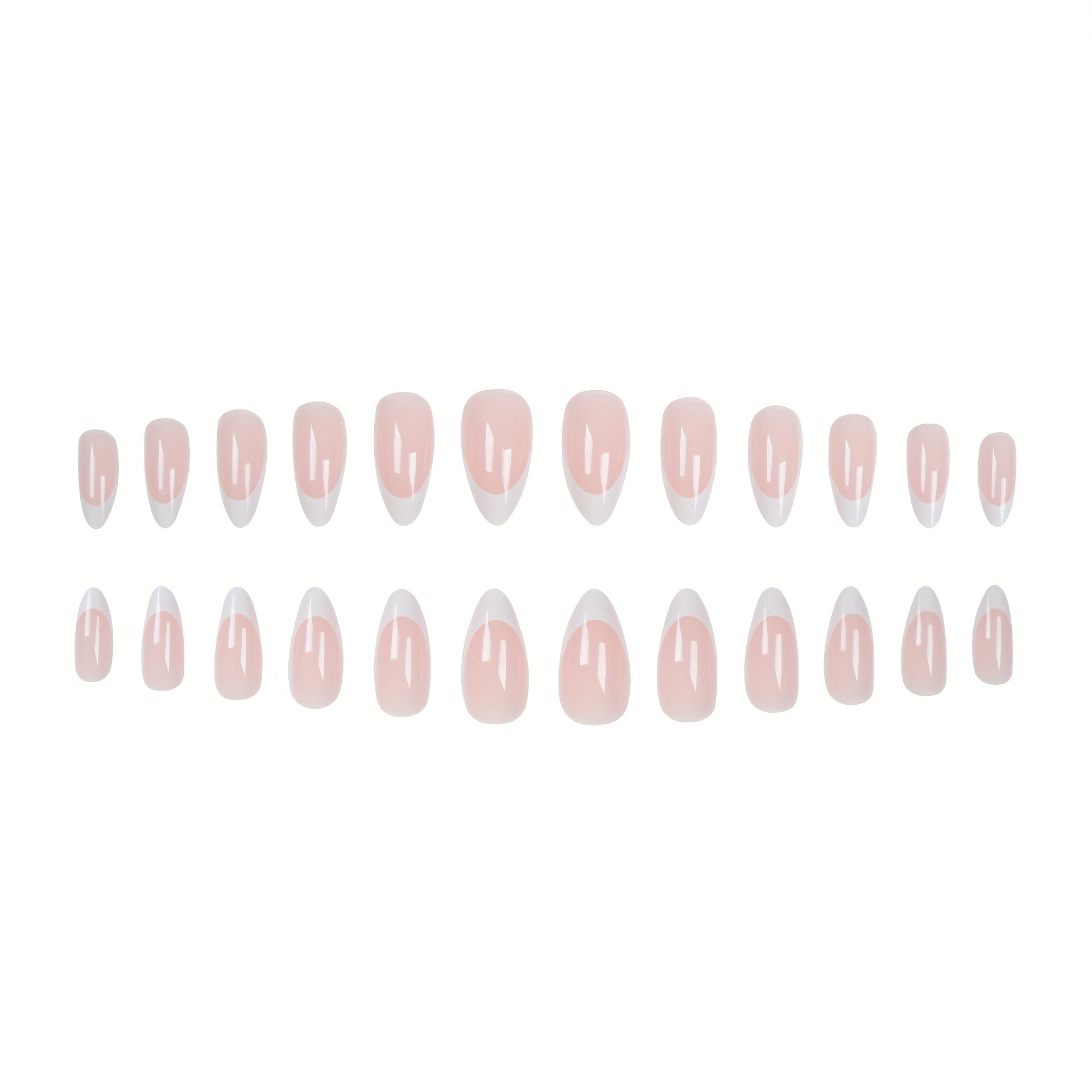 24pcs Glossy Pink French Tip Press On Nails Short Full Cover Almond False Nails