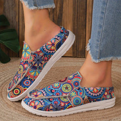 Women's Colorful Printed Slip On Canvas Flat Shoes