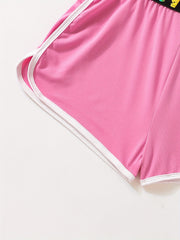 Kid Girls 2pcs Yoga Shorts Set Dry Fit Rainbow Letter Waistband Sportwear Shorts