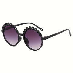 Girls Sweet Flowers Round Frame Sunglasses UV Protection Summer Accessories