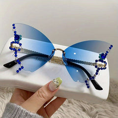 Butterfly Shape Rhinestone Rimless Sunglasses for Girls and Children