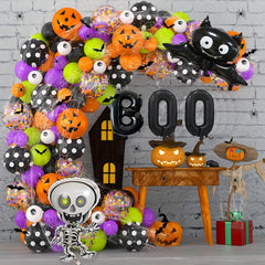 123pcs Halloween Balloon Garland Kit Purple Green Orange Eye Latex Balloons
