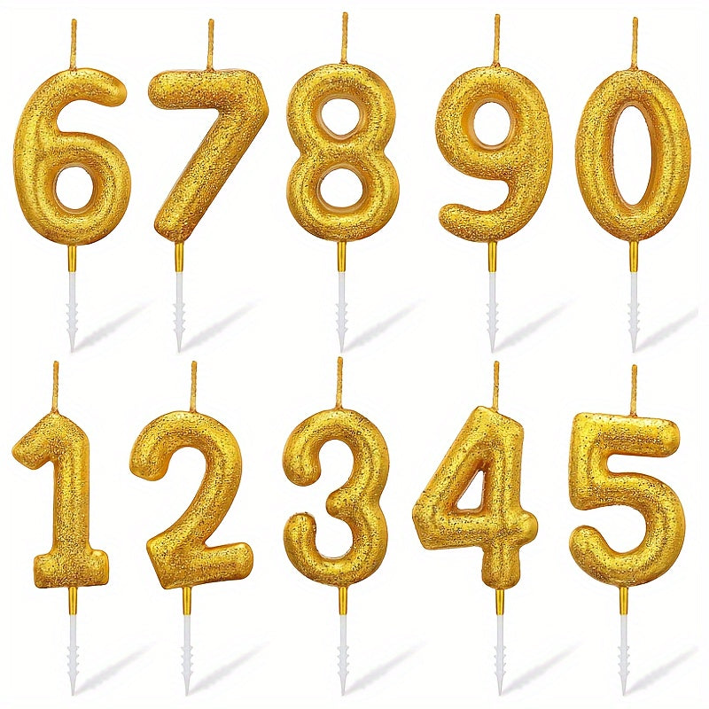 10pcs Number Candles Birthday Cake Candles 0-9 Glitter Numeral Candle
