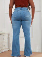 Washed High Rise Fringe Flare Jeans