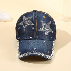 Pentagram Rhinestone Denim Baseball Cap Ladies Adjustable Caps Hats For Women