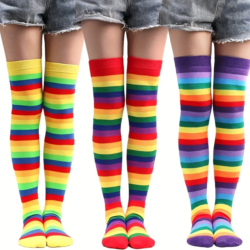 Rainbow Striped Thigh High Socks Halloween Cosplay Over The Knee Socks