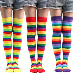 Rainbow Striped Thigh High Socks Halloween Cosplay Over The Knee Socks