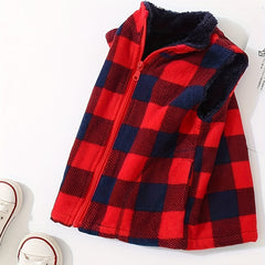 Boys Plaid Sleeveless Vest Warm Fleece Outwear Padded Jacket
