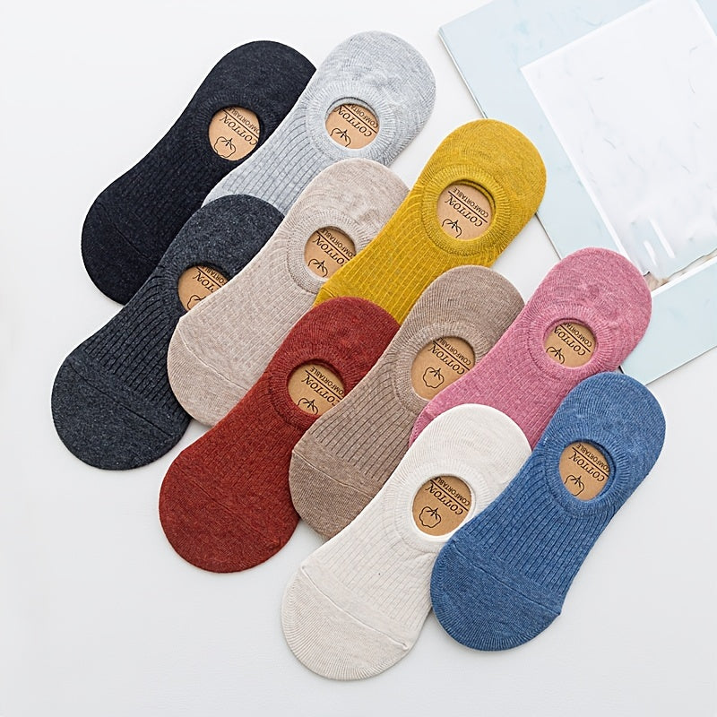 10 Pairs Invisible No Show Socks Low Cut Liner Non Slip Solid Cotton Socks