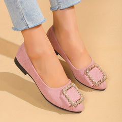 Square Buckle Flats Pointed Toe Slip On Shoes Ballet Flats