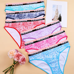 6 Pack Plus Size Panties Set Tie Dye Contrast Letter Tape Low Waisted Comfort