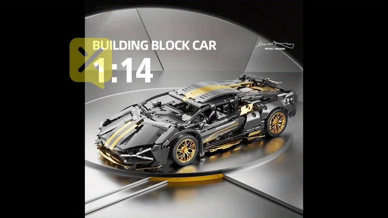 1300pcs Golden Sports Car Model Kit with Golden Accents