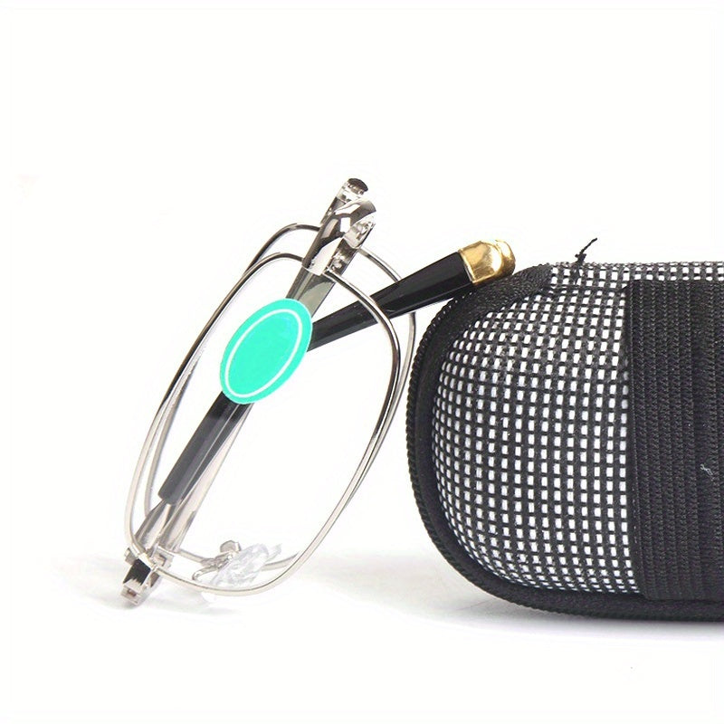 Mini Portable Folding Reading Glasses Metal Full Frame With Case