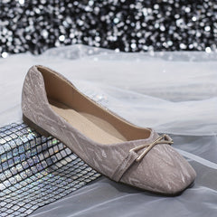 Glitter Ballet Flats Square Toe Walking Shoes Lightweight & Versatile