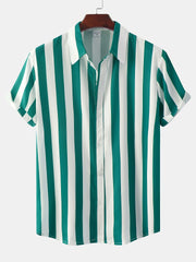Mens Beach Style Stripe Painting Short Sleeve T-Shirt
