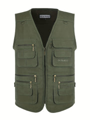 Men's Zipper Pockets Cargo Vest for Outdoor Activities