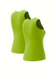 2pcs Solid Slim Fit V Neck Sports Tank Top Women's Tops