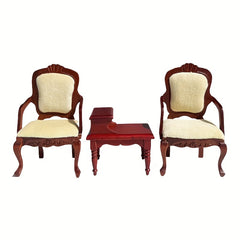 Dollhouse Vintage Red Wooden Armchair Coffee Table Set of Three