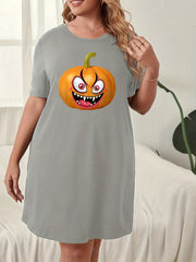 Pumpkin Print Short Sleeve Sleep Dress
