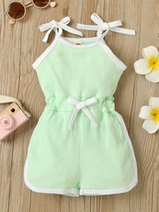 Toddler Girls Tie Shoulder Bow Cami Rompers
