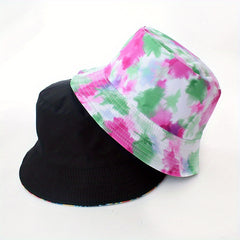 Hip Hop Reversible Bucket Hat Y2K Tie Dye Print Sunscreen Fisherman Cap