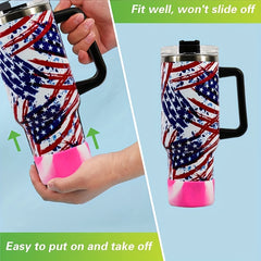 40oz American Flag Car Glass Portable Water Bottle with Handle & Straw Lid