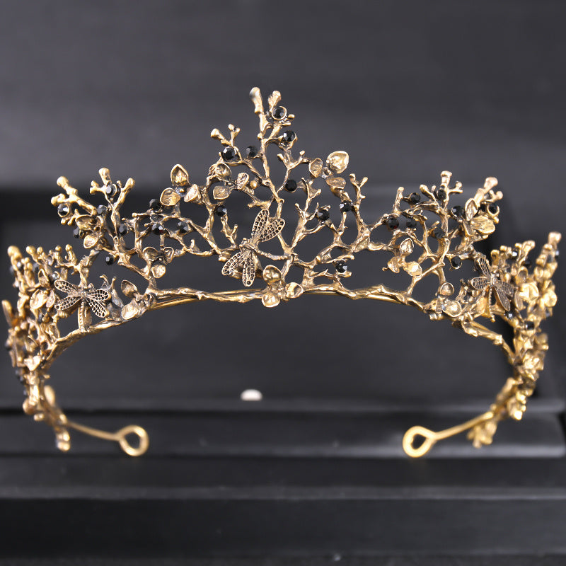 Vintage Golden Dragonfly Tiara Whimsical Fairy Crown Bridal Floral Tiara