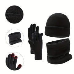 Men's Winter Hat Scarf Gloves Set Velvet Lining
