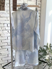 Colorblock Print Pajama Set Long Sleeve Buttons Top & Elastic Waistband Pants