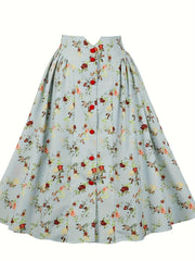 Floral Print Button Front Swing Skirt
