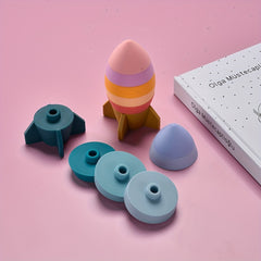 Silicone Stacking Toys for Kids Rocket Building Blocks Pink & Yellow