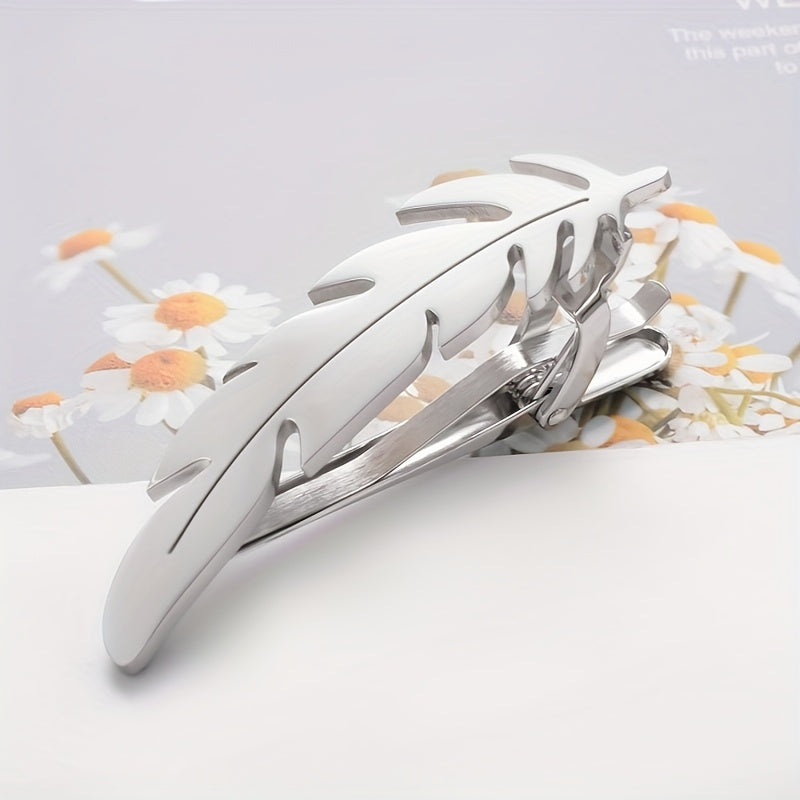 Stylish Feather Tie Clip Silver/Gold Leaf Stainless Steel Accessory