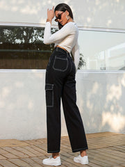 Contrast Seam Stitch Flap Pocket Denim Pants