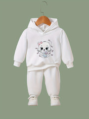 2pcs Girls Cartoon Kitty Outfits Hoodies Pants Set for Spring Fall