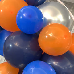 Outer Space Party Theme Kit Navy Orange & Latex Balloons 12 Silvery Balloons