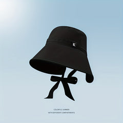 Ribbon Lace Up Bucket Hats Solid Ponytail Sun Hat Summer UV Protection