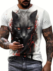 Men's Cat Print T-shirt Comfy Stretch Crew Neck Tee