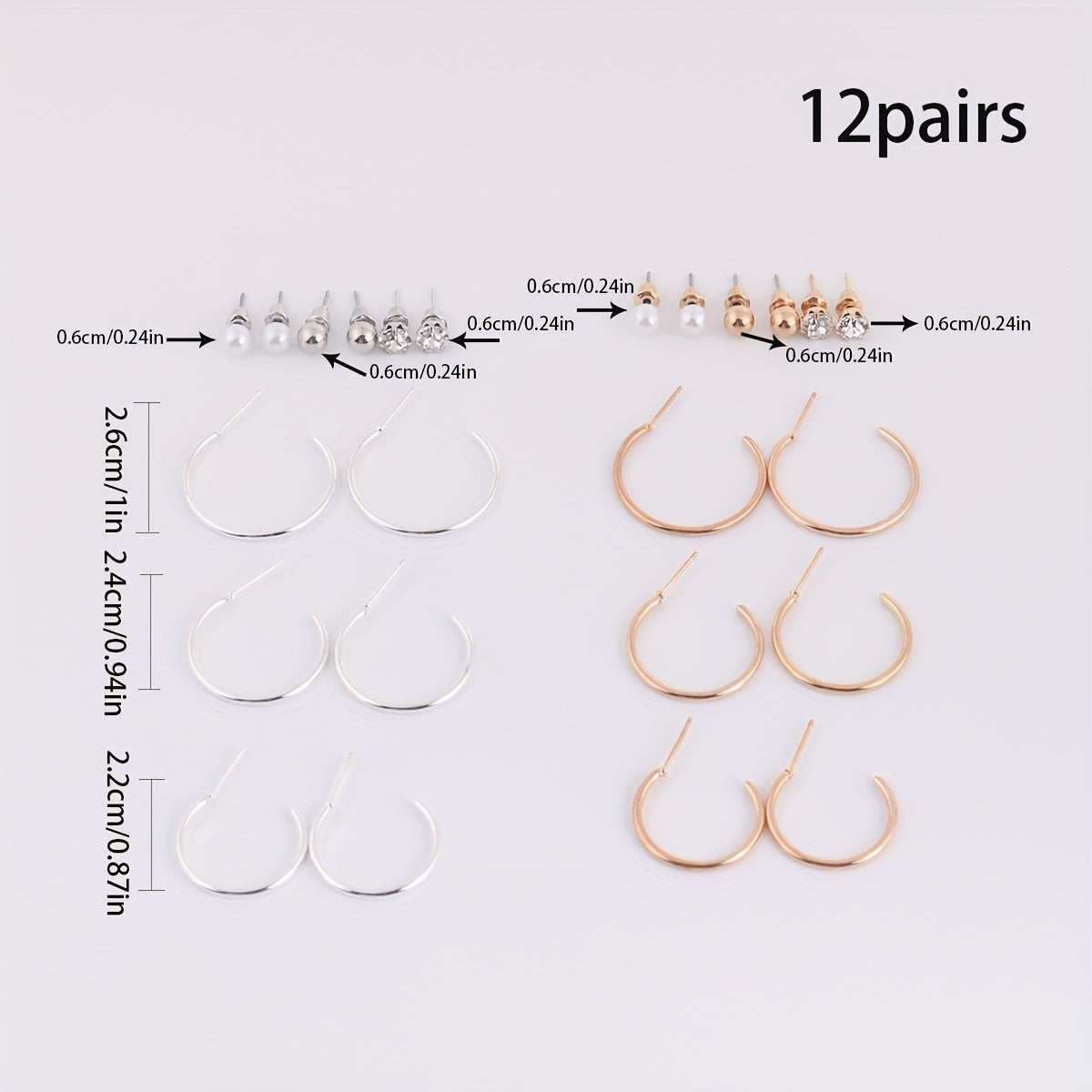 12pairs Geometric Gold Silver Stud Earrings Set