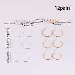 12pairs Geometric Gold Silver Stud Earrings Set