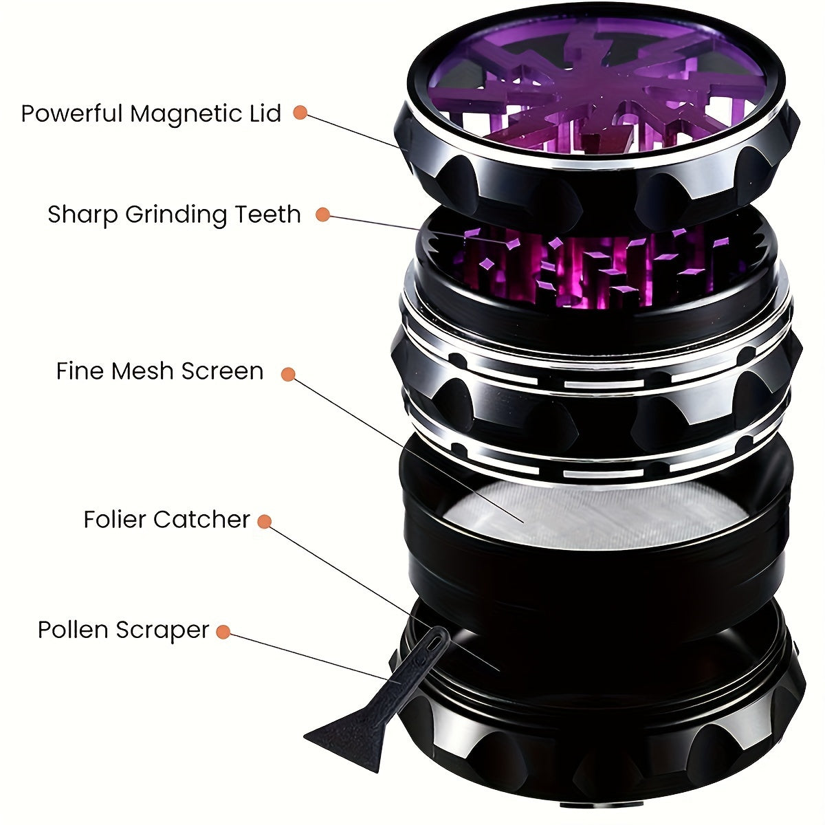 6.35cm Spice Grinder Top Transparent Red Green Pink Purple